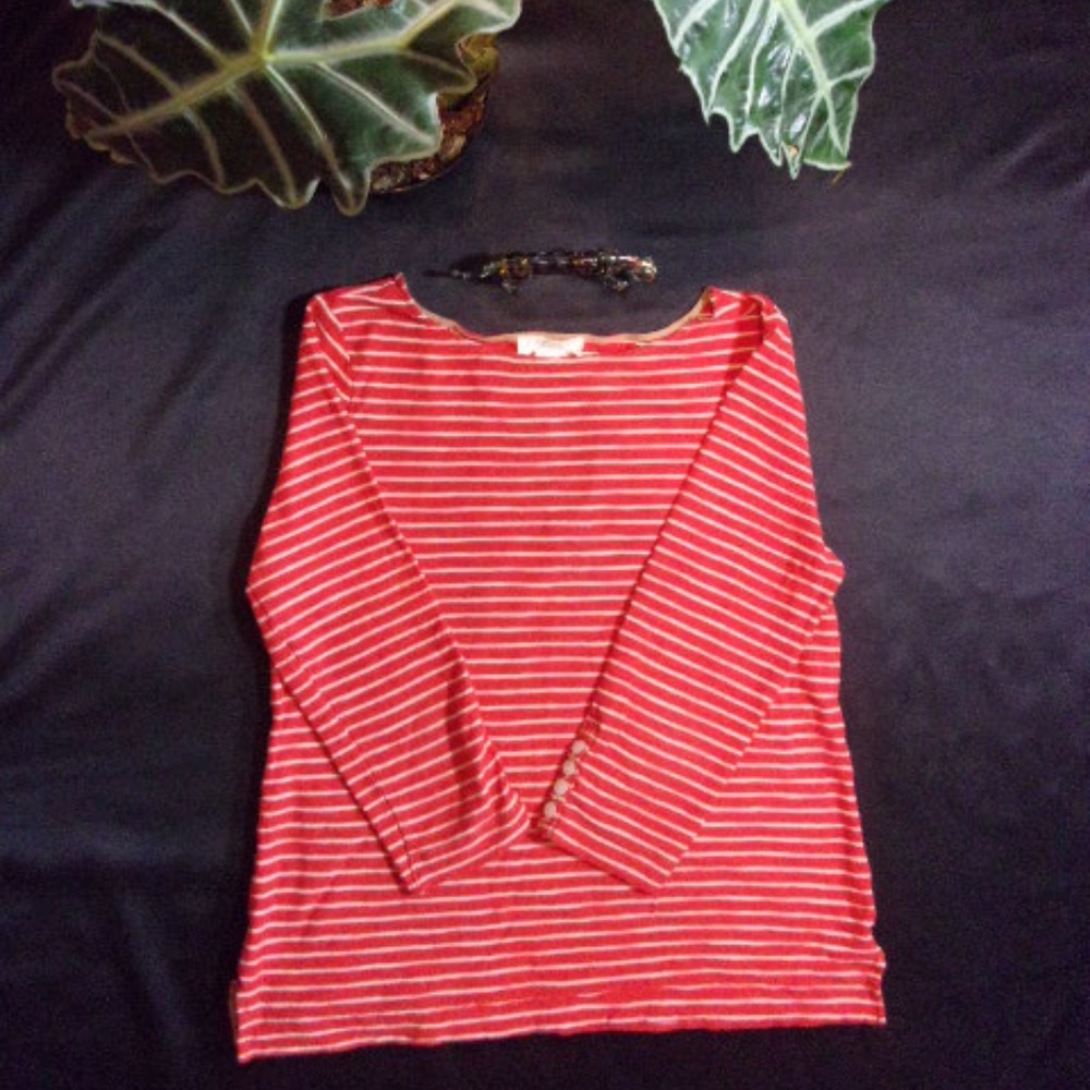 Reddish Orange and White Forever 21 Large Blouse